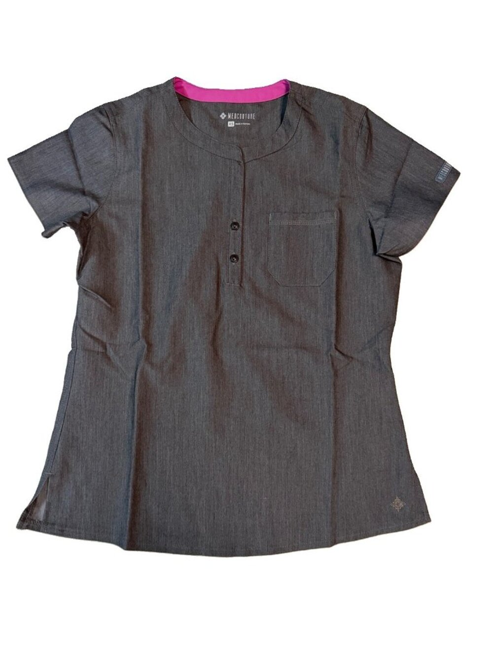 MED COUTURE Touch Button Neck Women's Scrub Top 7479 -Gray/Slate - MEDIUM